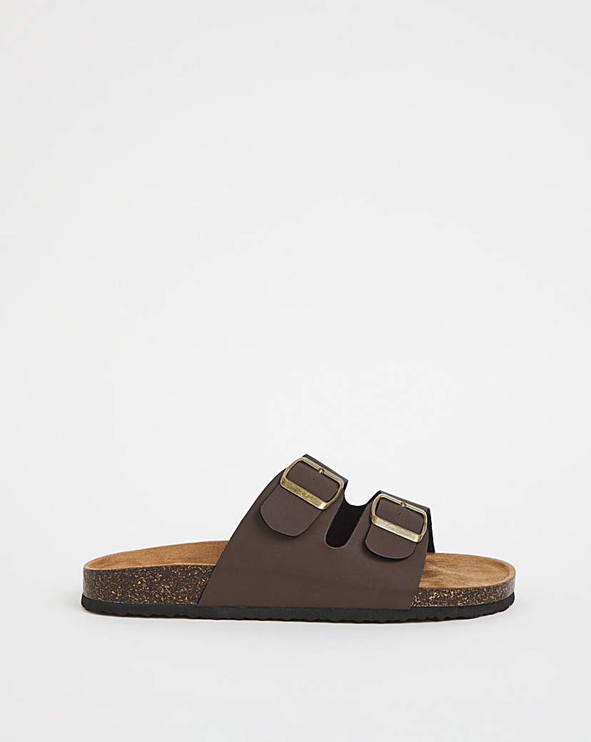 Brown Buckle Strap Sandals Wide