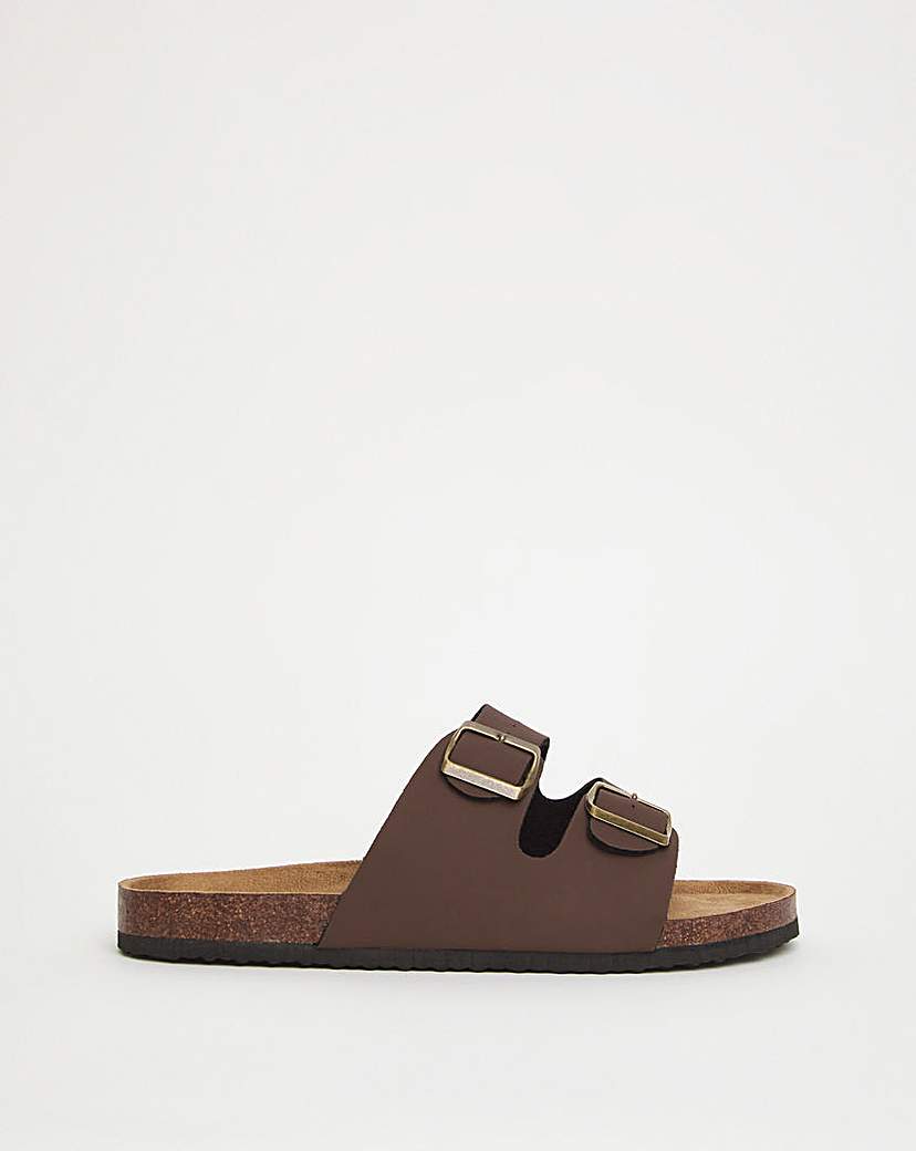 Image of Brown Buckle Strap Sandals Wide
