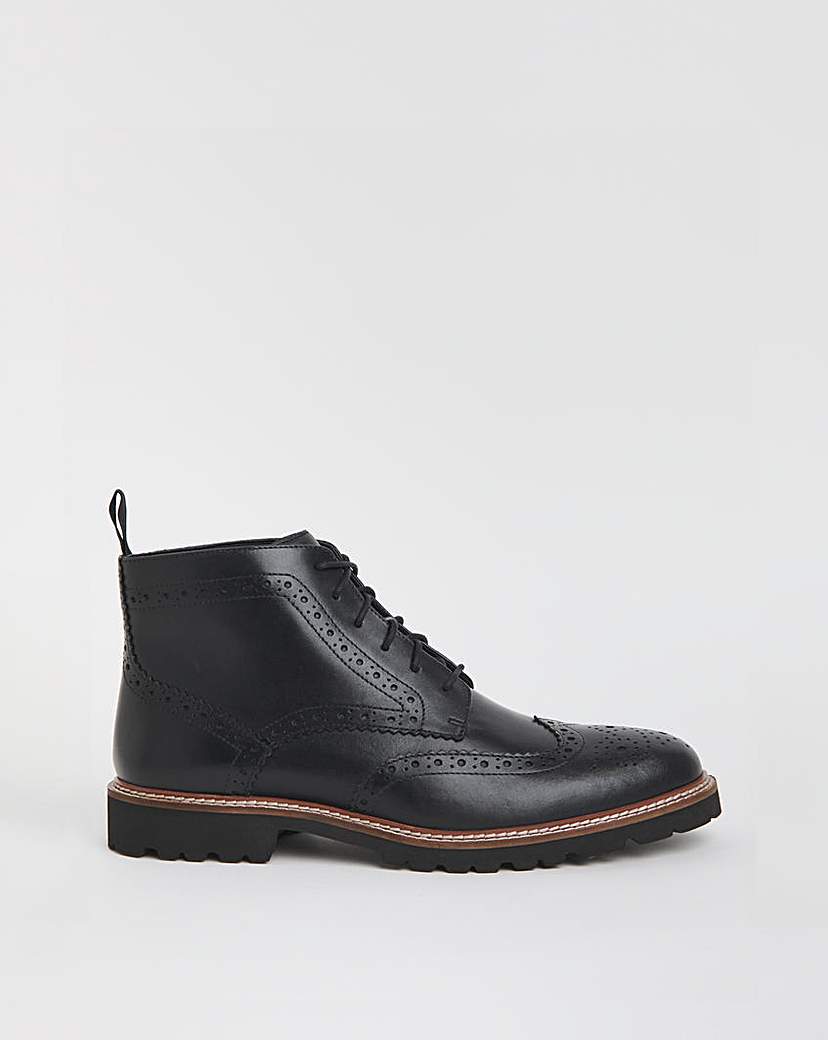 Brogue Leather Lace Up Boot Wide