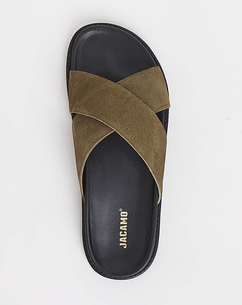 Cross Strap Suede Sandal Wide