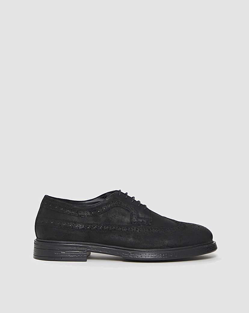 New In - Black Suede Smart Brogue Wide Fit