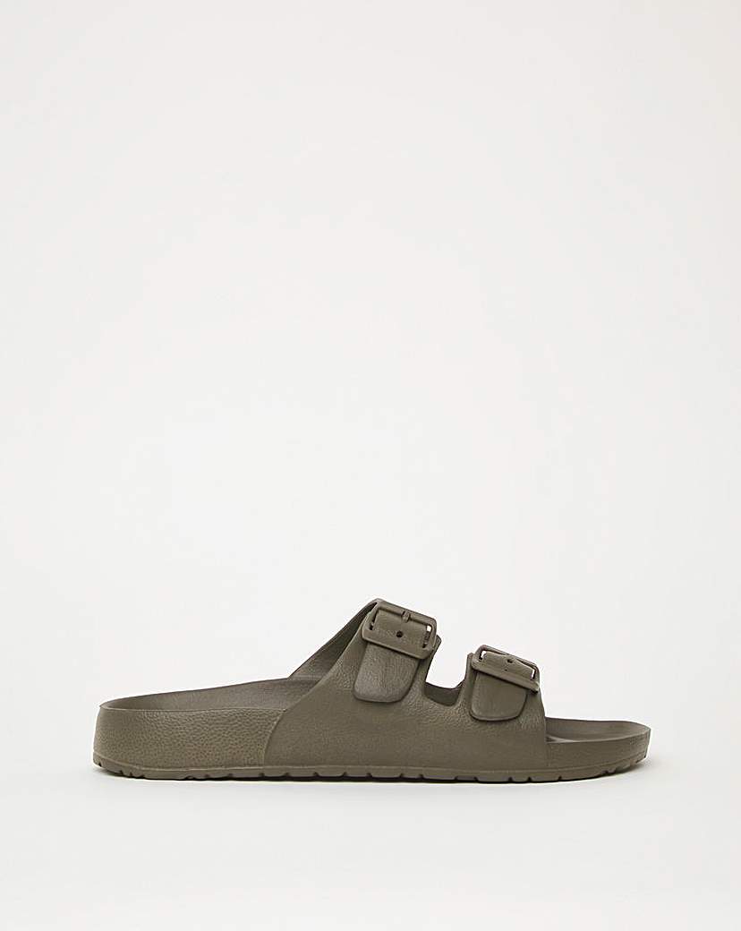 Khaki Buckle Strap Slider Wide Fit