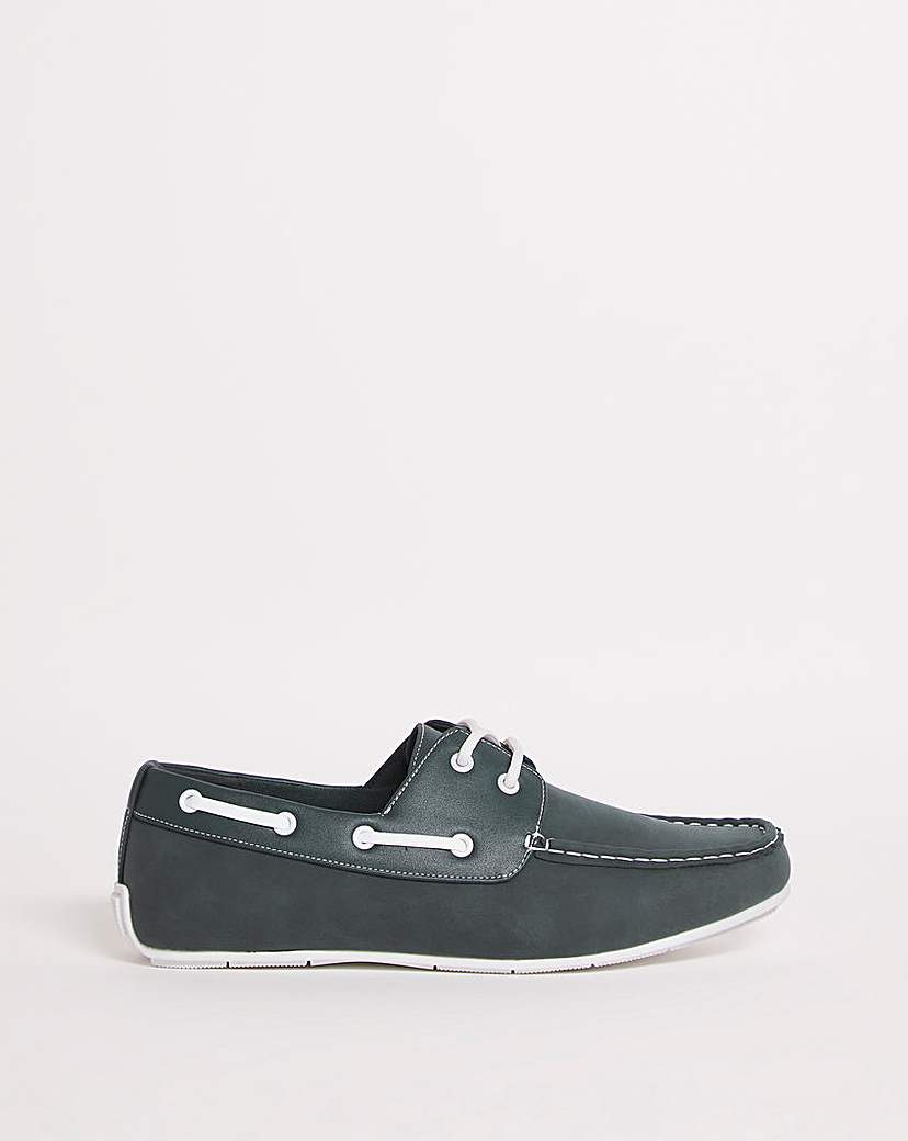 Image of Navy/White Boat Shoe Wide Fit