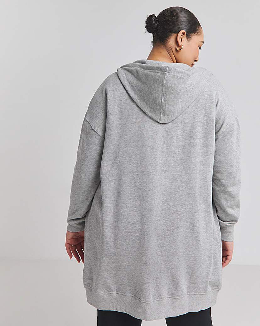Basic Grey Marl Zip Through Tunic Hoodie
