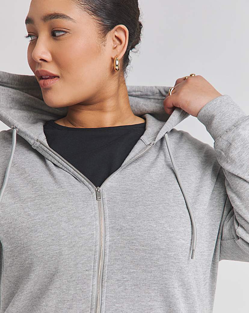 Basic Grey Marl Zip Through Tunic Hoodie