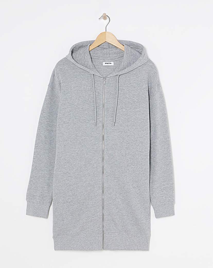 Basic Grey Marl Zip Through Tunic Hoodie