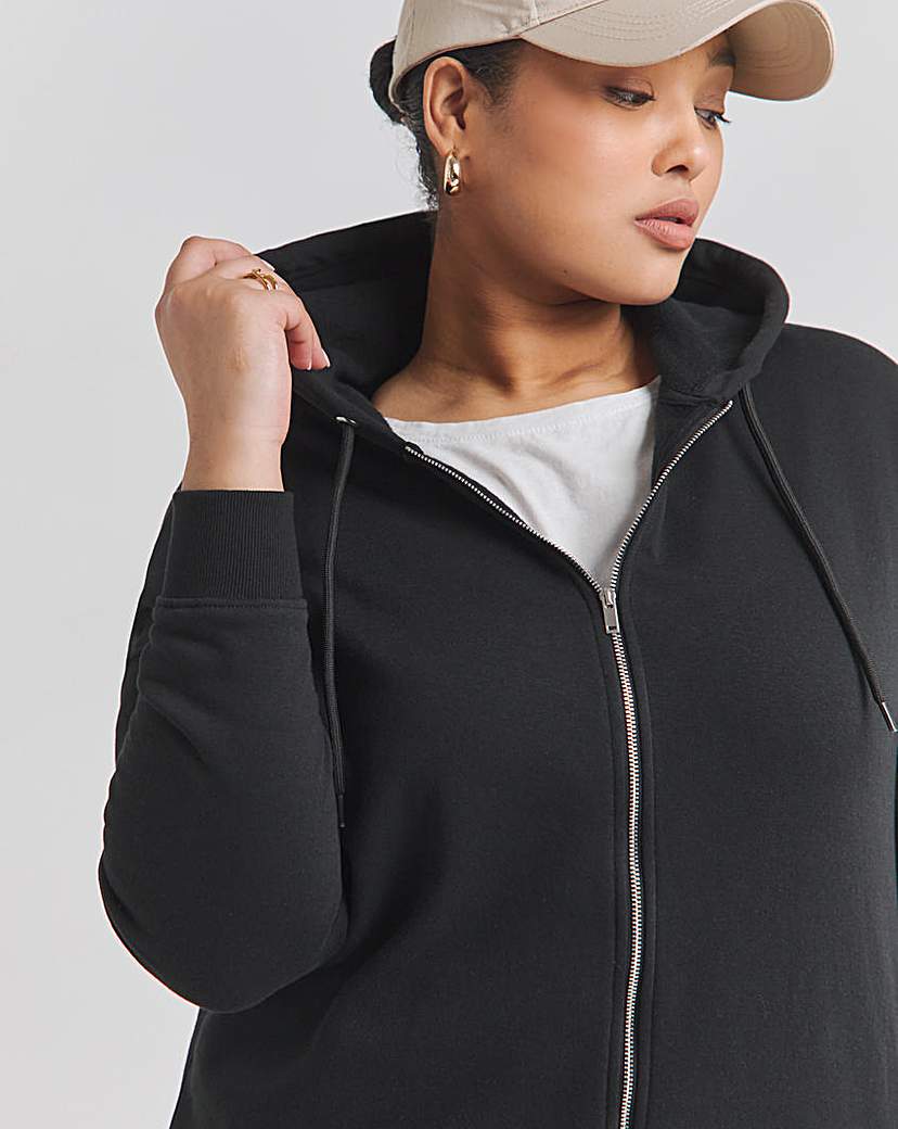 Basic Black Zip Longline Tunic Hoodie