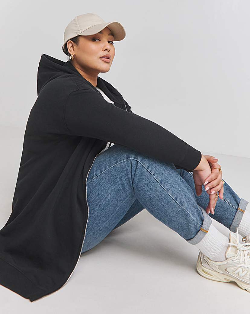 Basic Black Zip Longline Tunic Hoodie