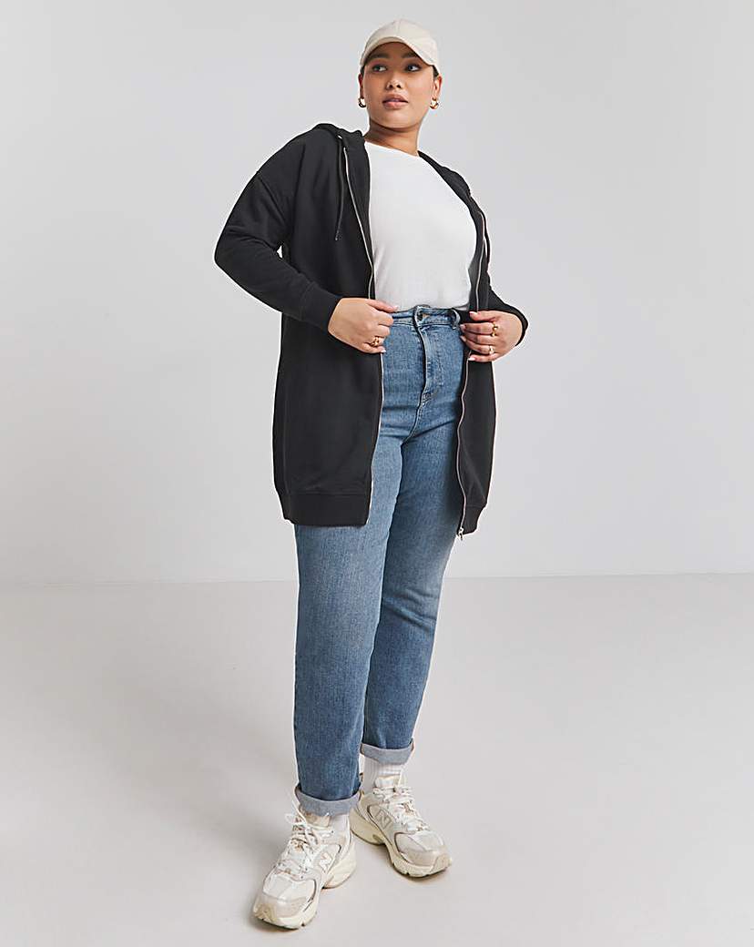 Basic Black Zip Longline Tunic Hoodie
