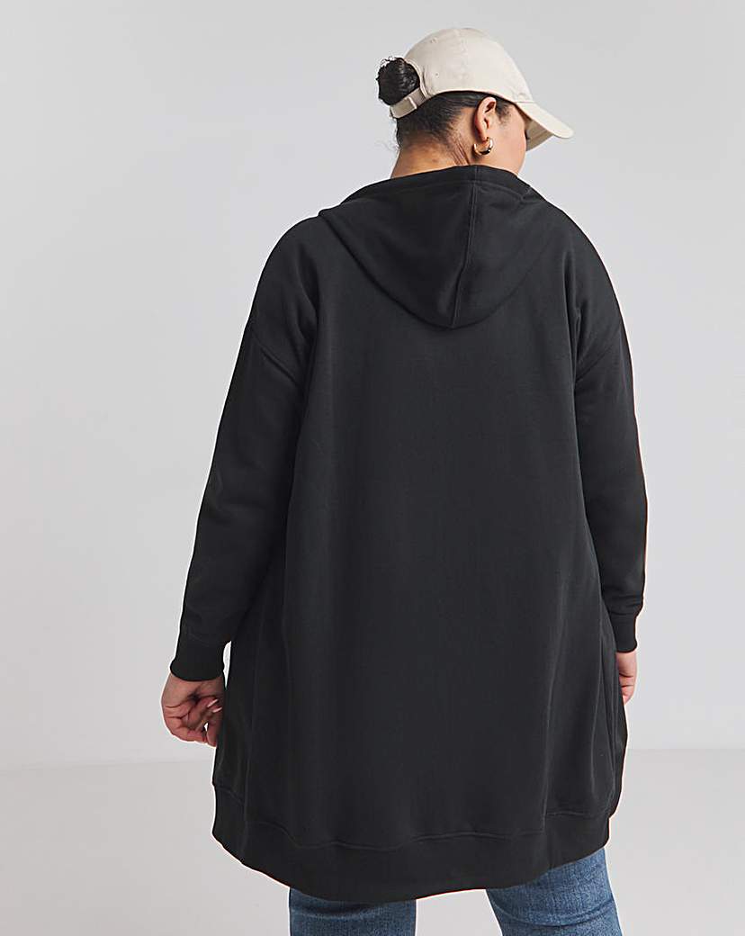 Basic Black Zip Longline Tunic Hoodie