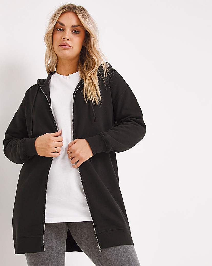 Basic Black Zip Longline Tunic Hoodie