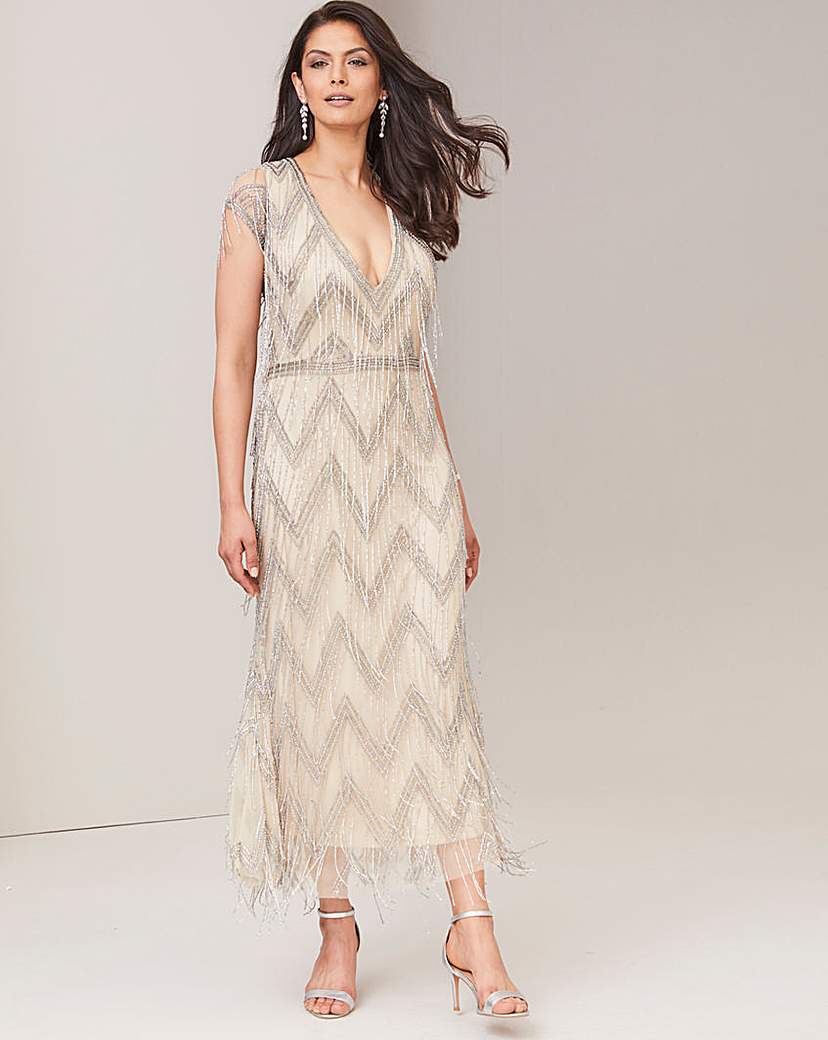 Joanna Hope Beaded Fringe Maxi Dress