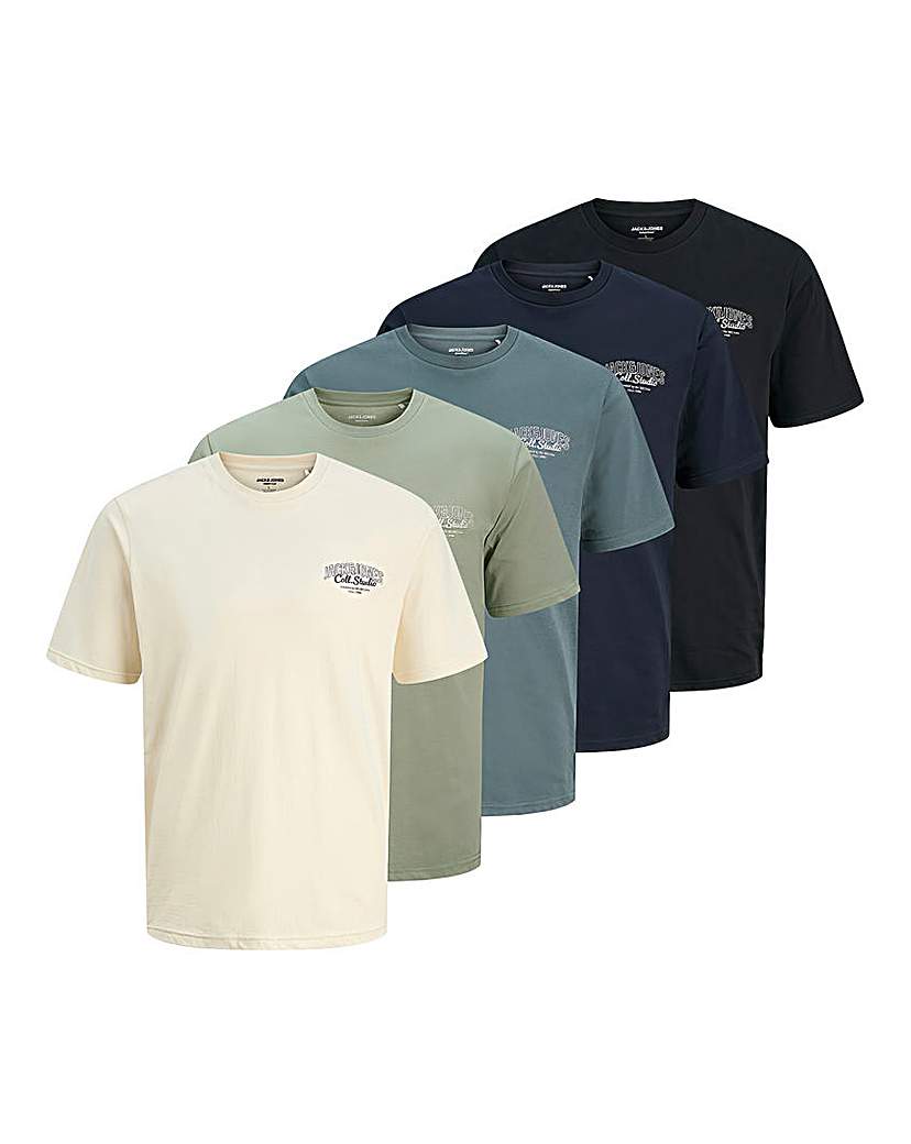 New In - Jack & Jones Makoto Logo T-Shirt 5 Pack