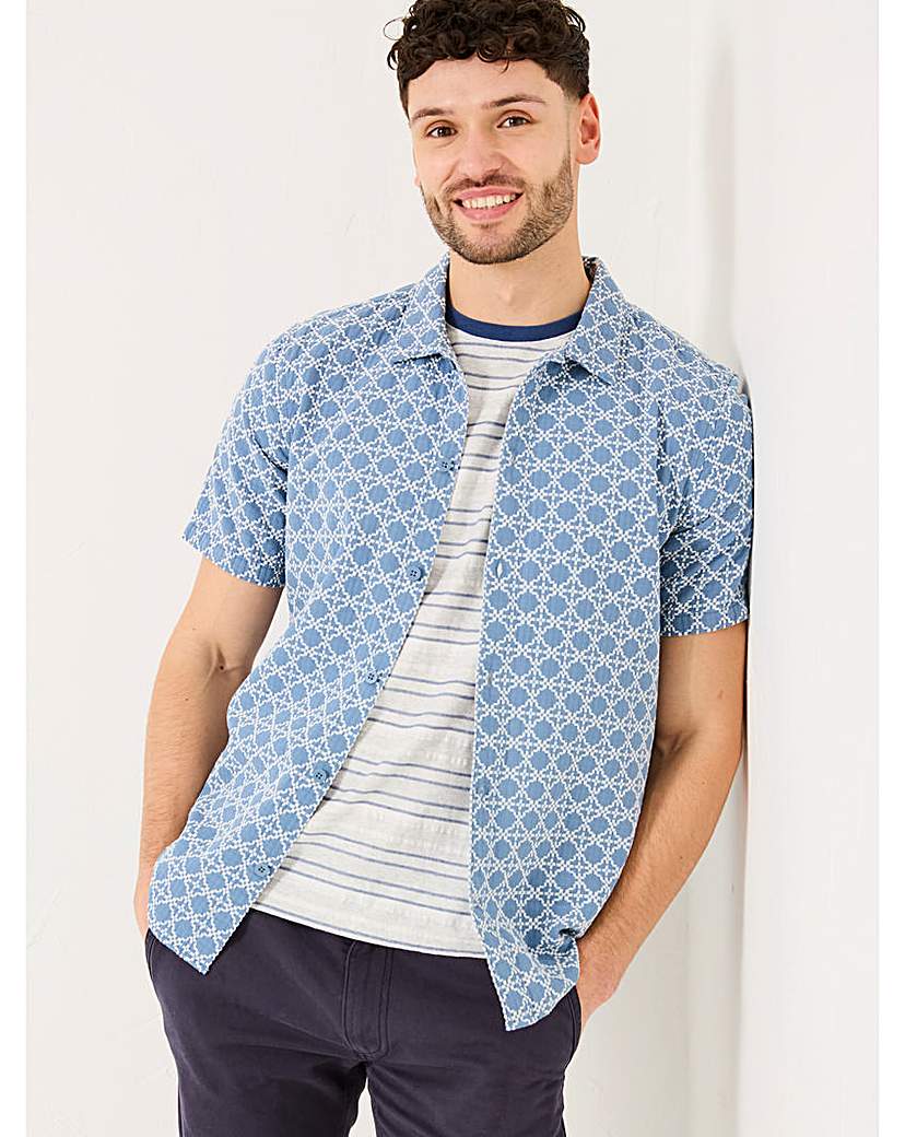 New In - FatFace Embroided Geo Print Shirt - Blue