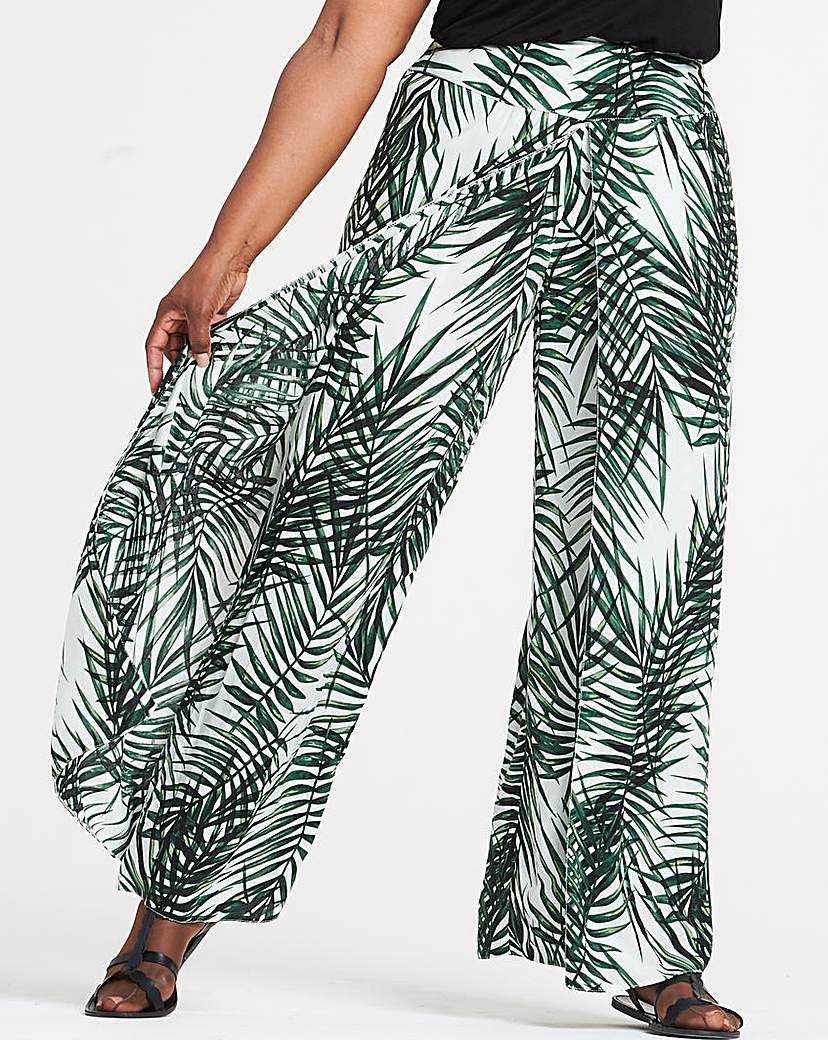 Image of Apricot Palm Print Wrap Over Trousers