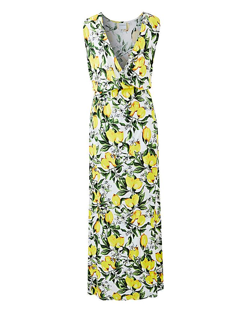 Junarose Lemon Print V Neck Maxi Dress