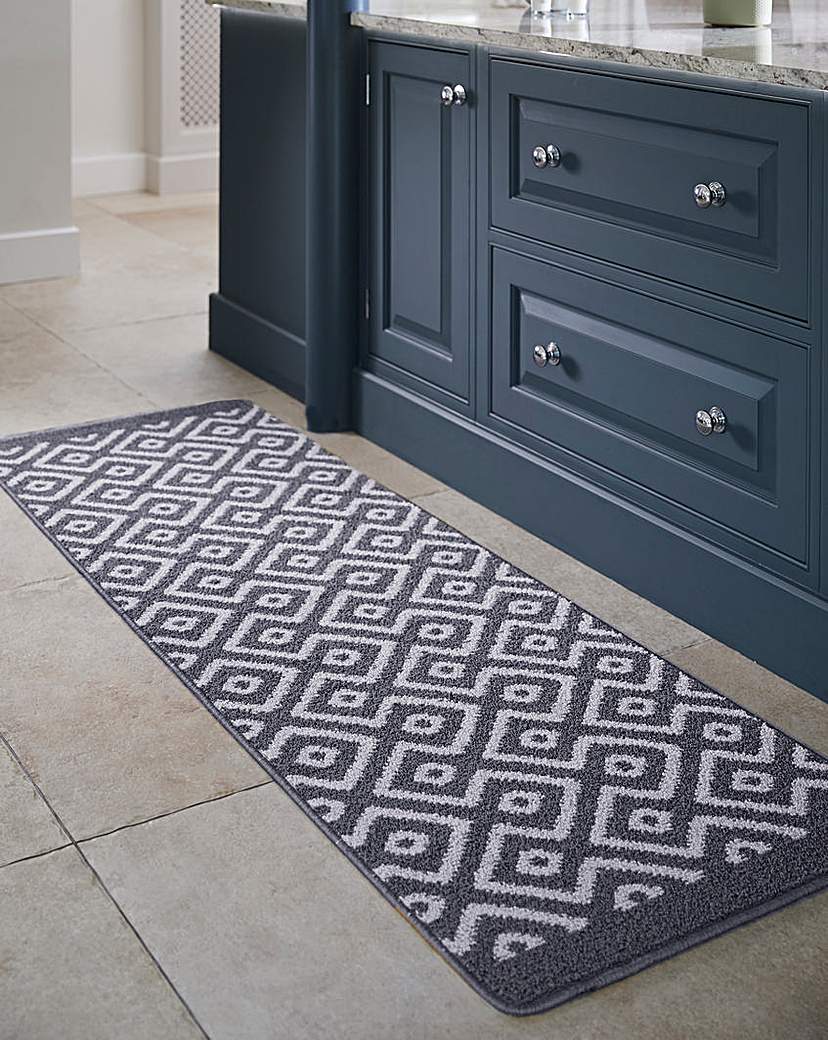 Origins Navy Geo Stain Resistant Cosy Runner 65X150