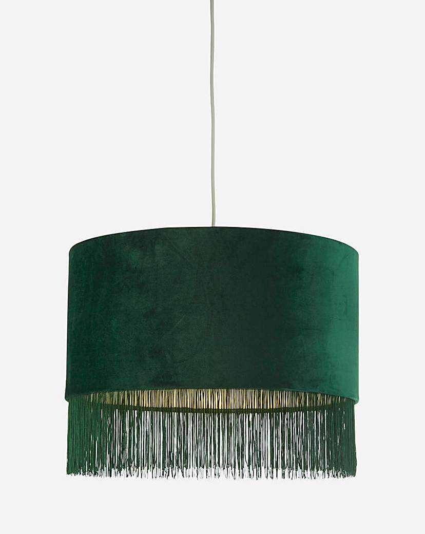 Dark Green Velvet Fringed Shade