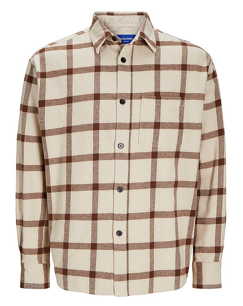 jack & jones OATMEAL Federik Flannel Shirt L(47) - JD Williams