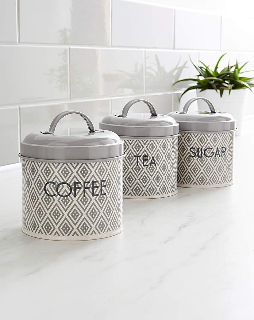 Grey Geo Set of 3 Canisters