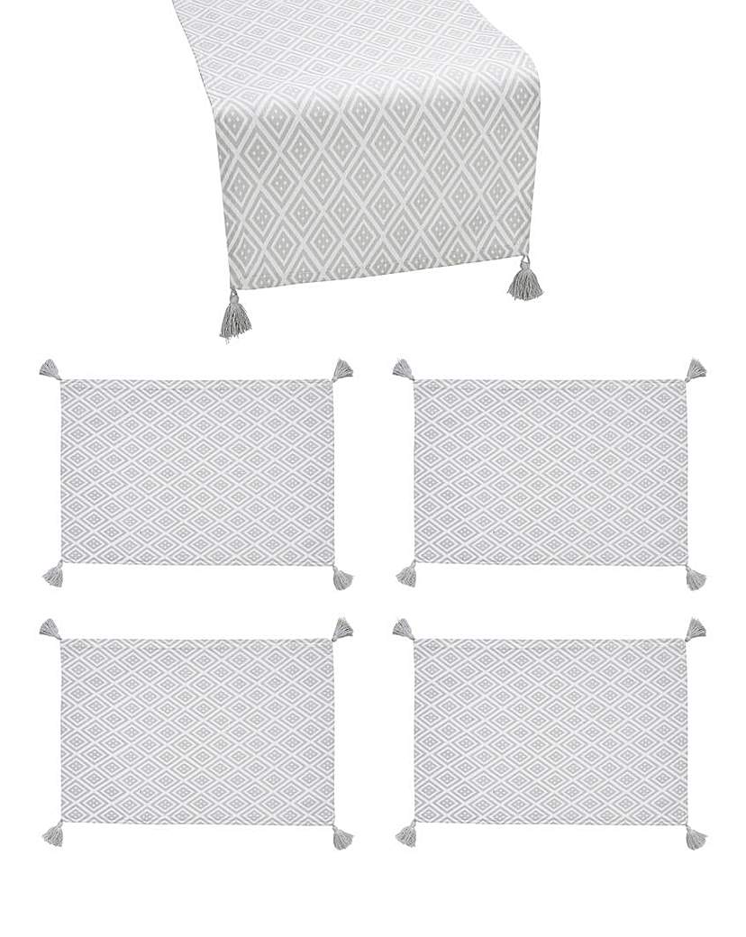 Grey Geo Runner and Set of 4 Placemats