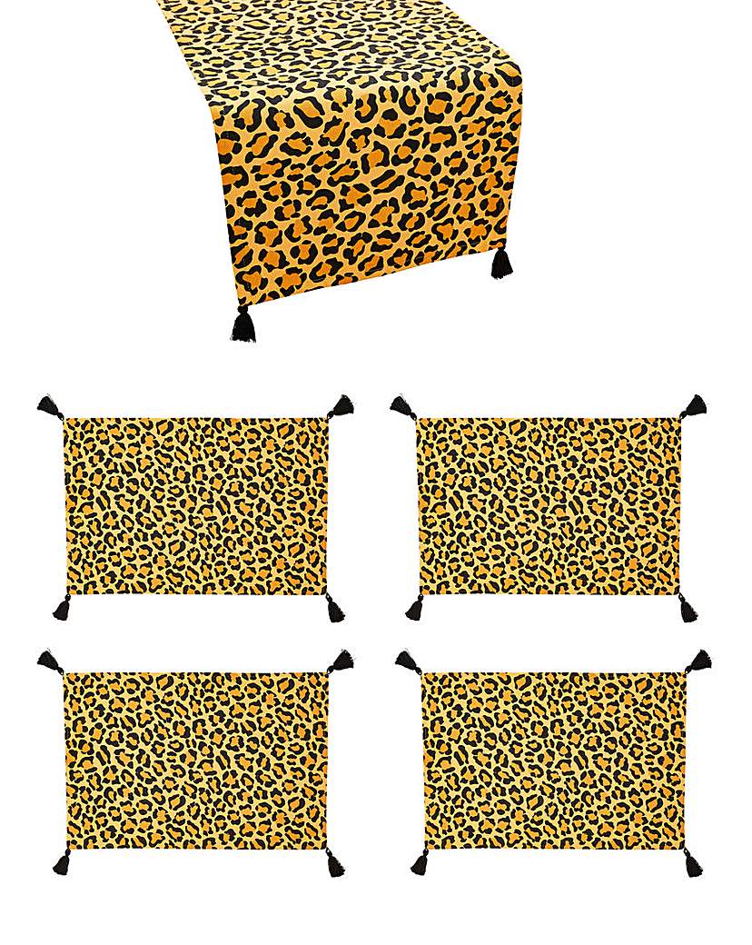 Leopard Runner and Set of 4 Placemats