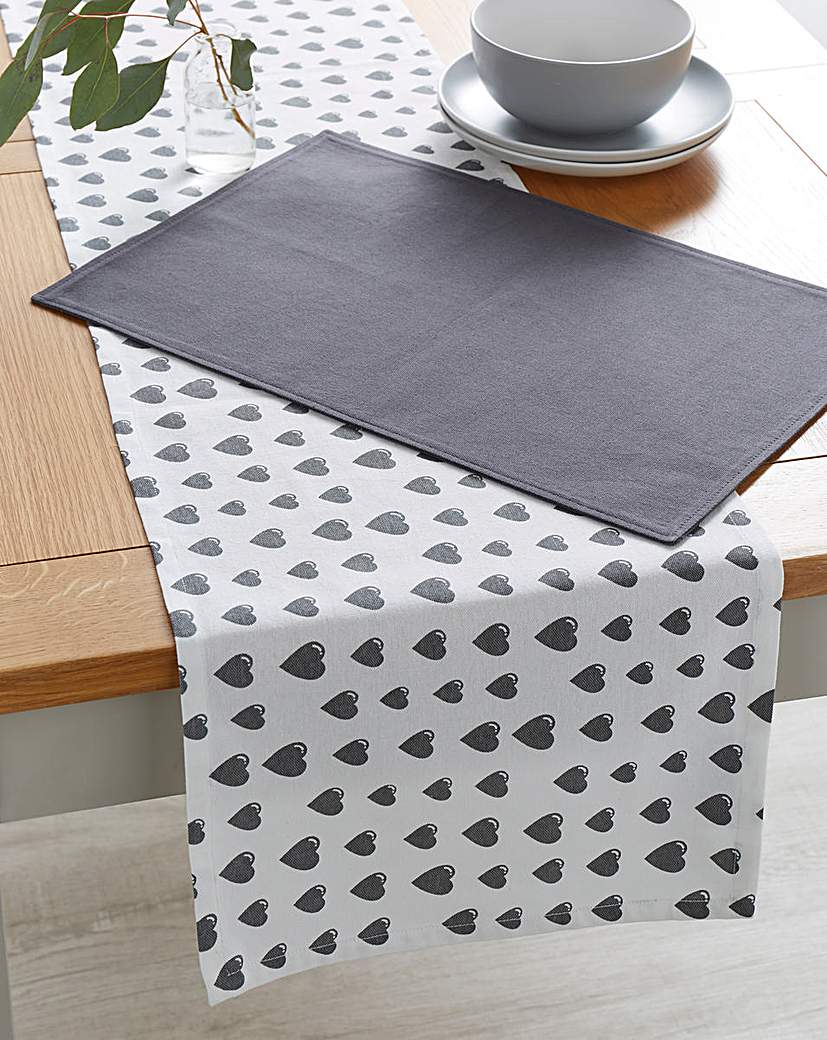 Grey Heart Table Runner and 4 Placemats