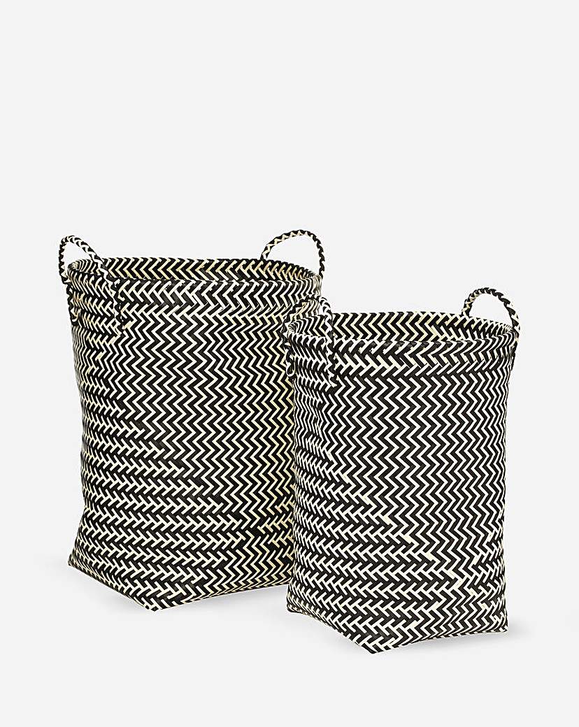 Image of Set of 2 Woven Mono Laundry Baskets
