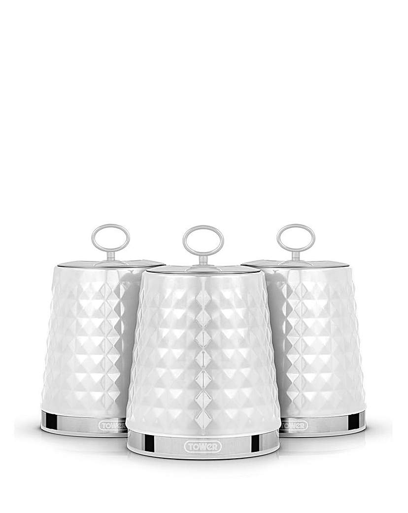 Tower Solitaire Set of 3 Canisters White