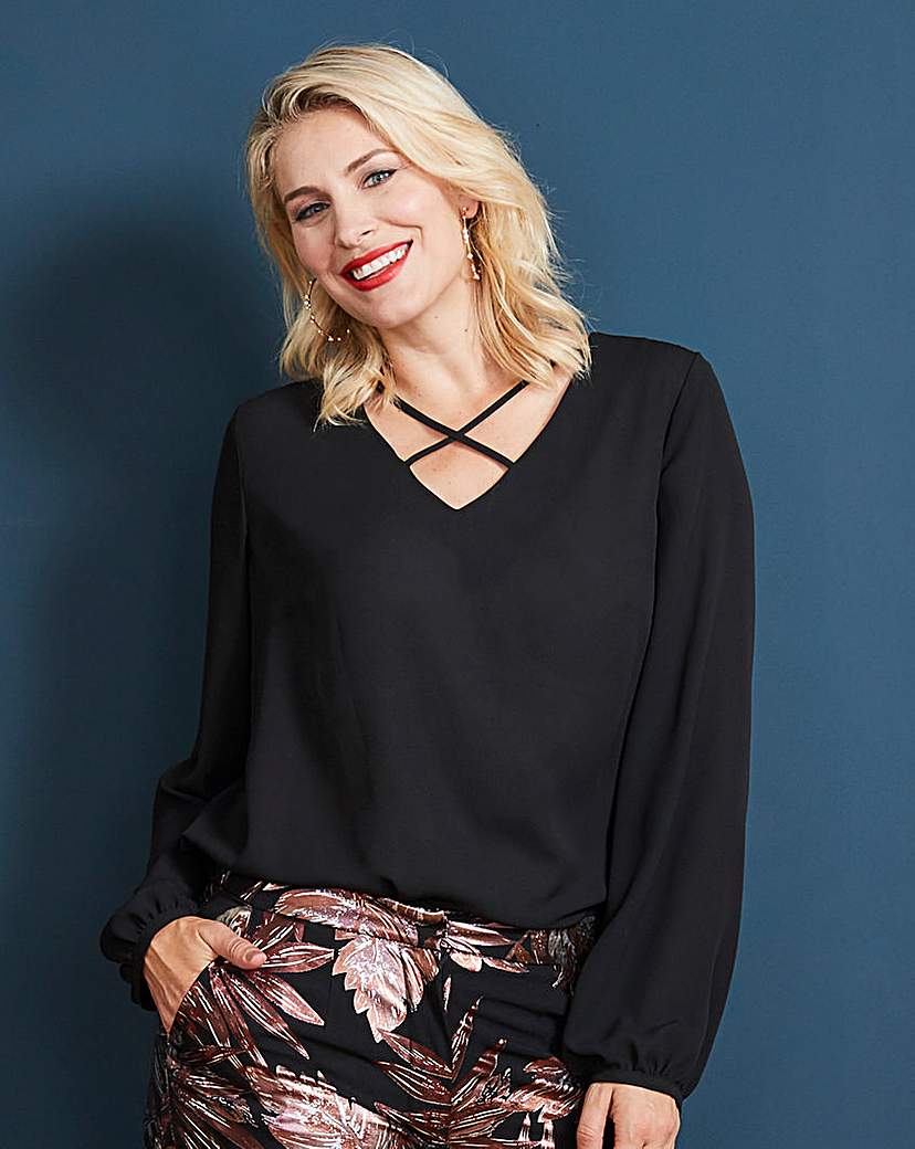 Black Cross Front Long Sleeve Top