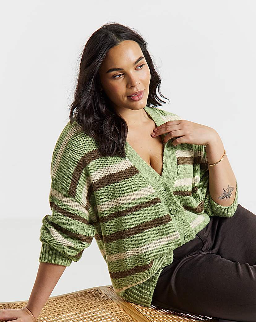 Fluffy Stipe Boyfriend Cardigan