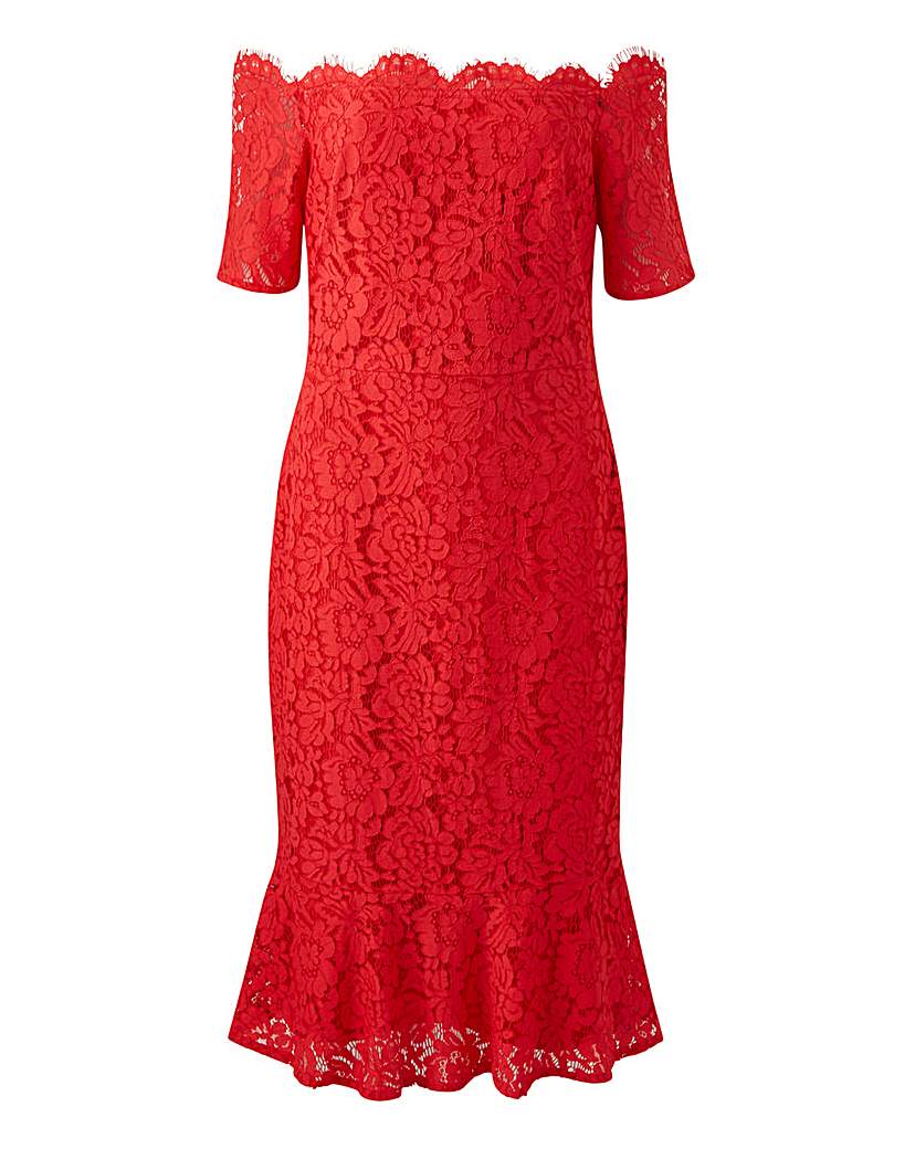 Oasis Curve Bardot Midi Dress - Coral