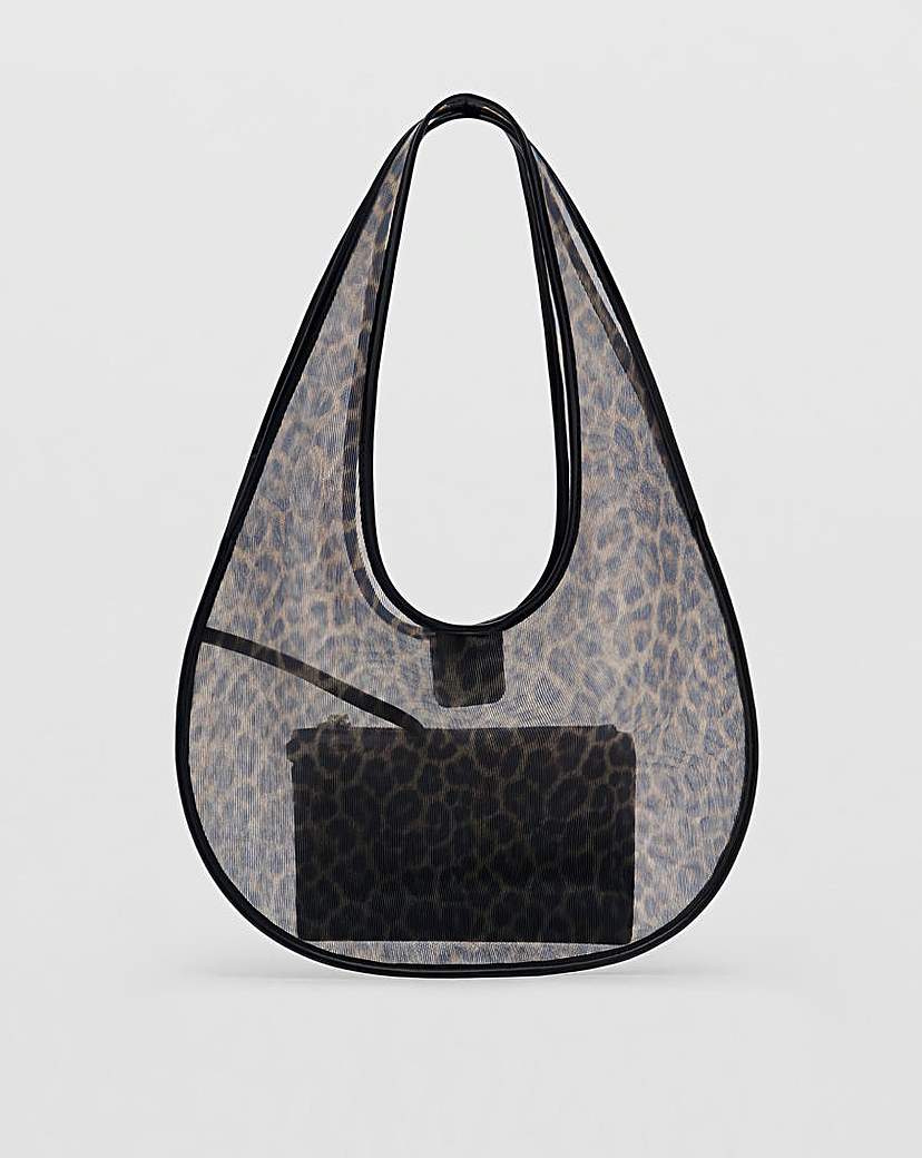 New In - Mango Leopard Print Mesh Shoulder Bag