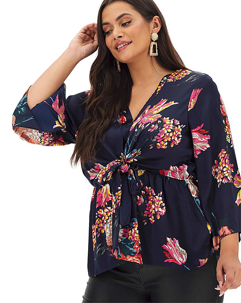 Image of AX Paris Tie Waist Flared Sleeve Top