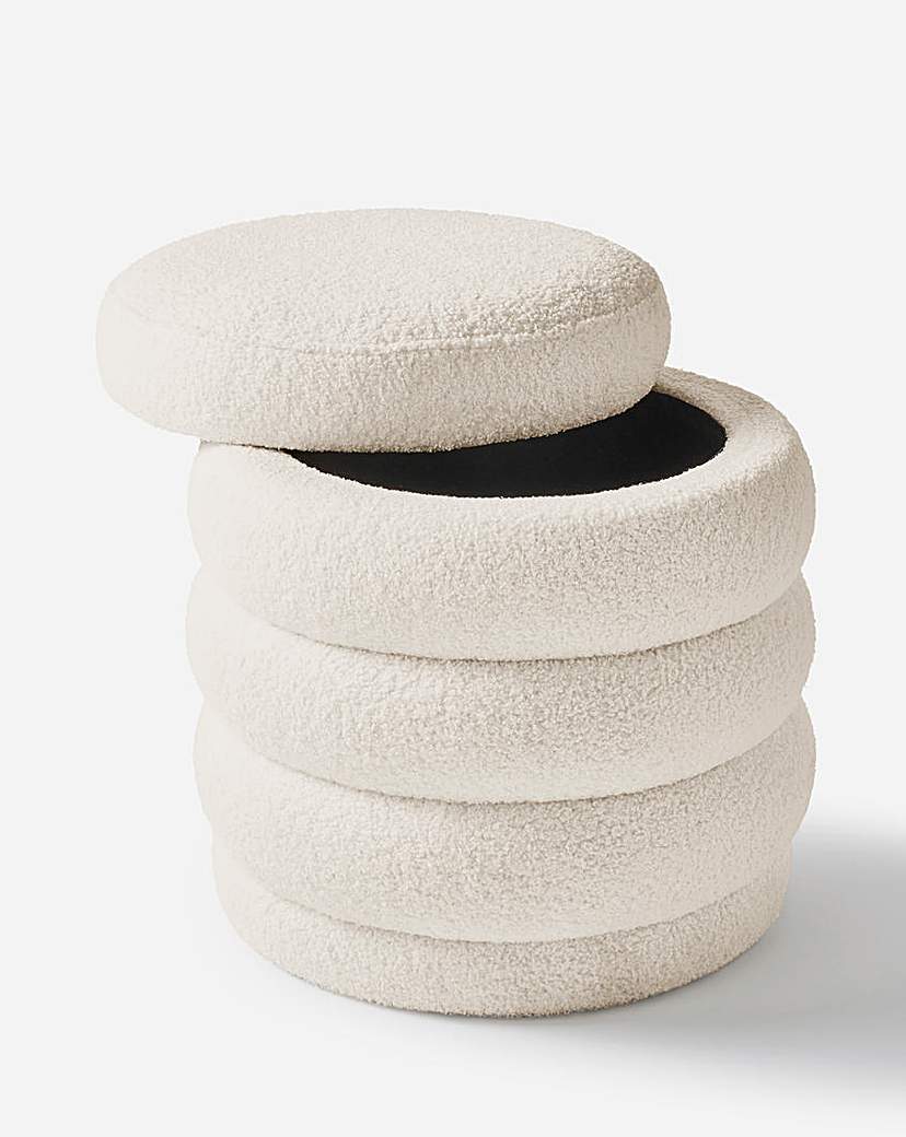 Esme Round Teddy Storage Ottoman - Ivory