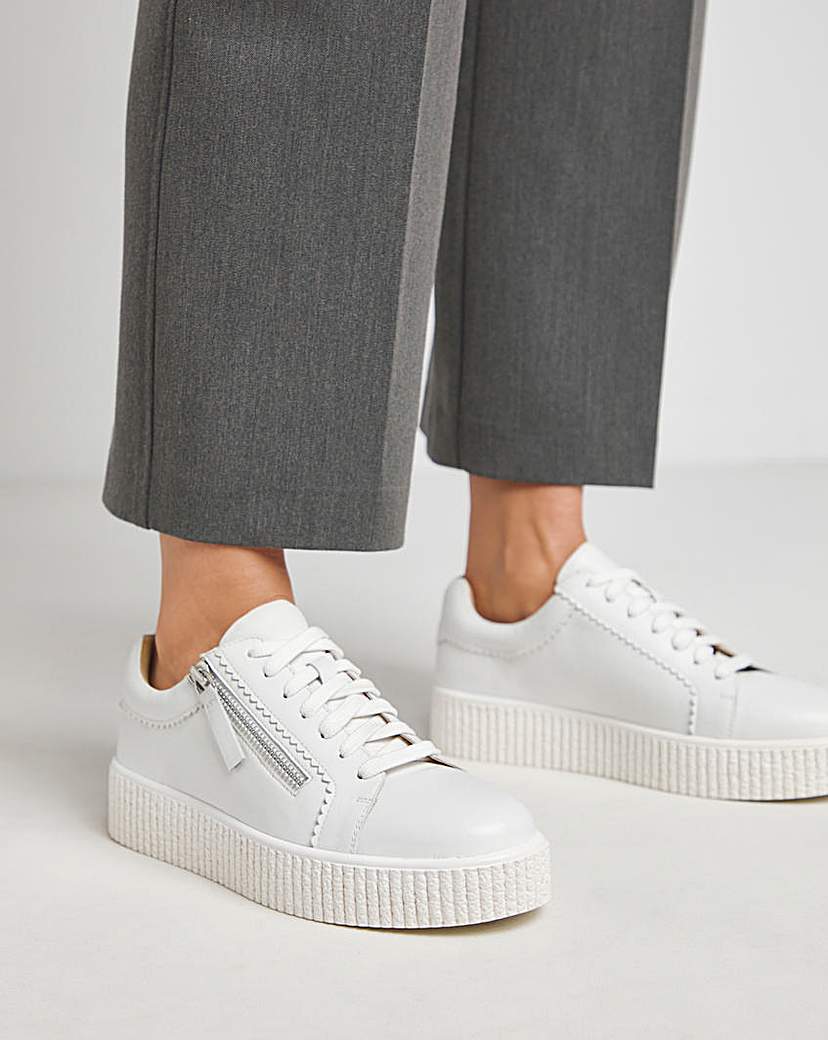 Side Zip Leather Trainer Wide Fit