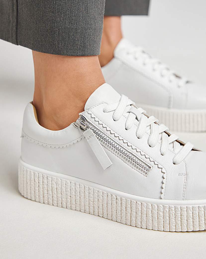 Side Zip Leather Trainer Wide Fit