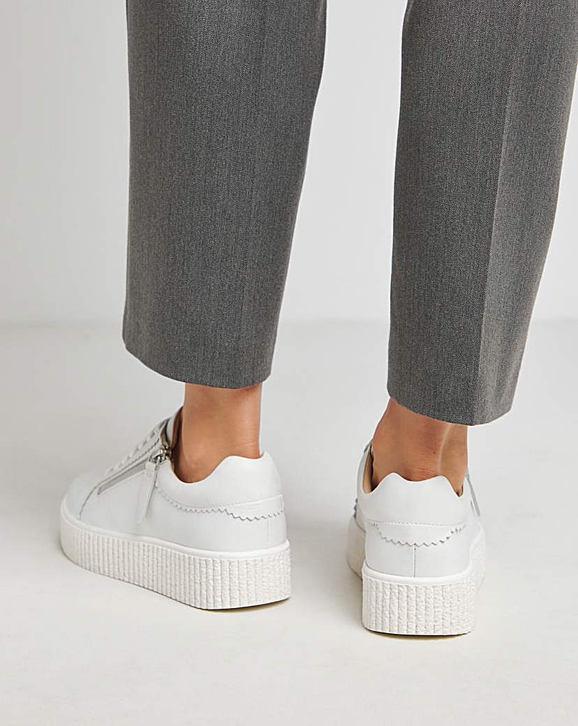 Side Zip Leather Trainer Wide Fit