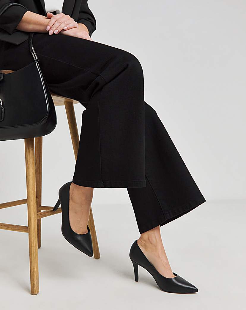 Pointed Toe Stiletto Shoe Ex Wide Black PU - Joanna Hope - Size: 4