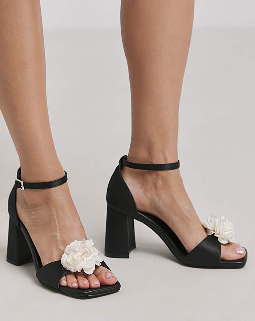 Corsage Trim Heeled Sandal Ex Wide