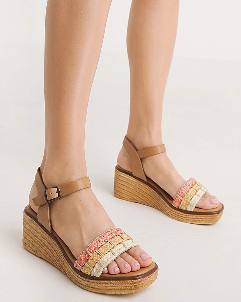 Leather Wedge Sandal With Raffia EEE Fit