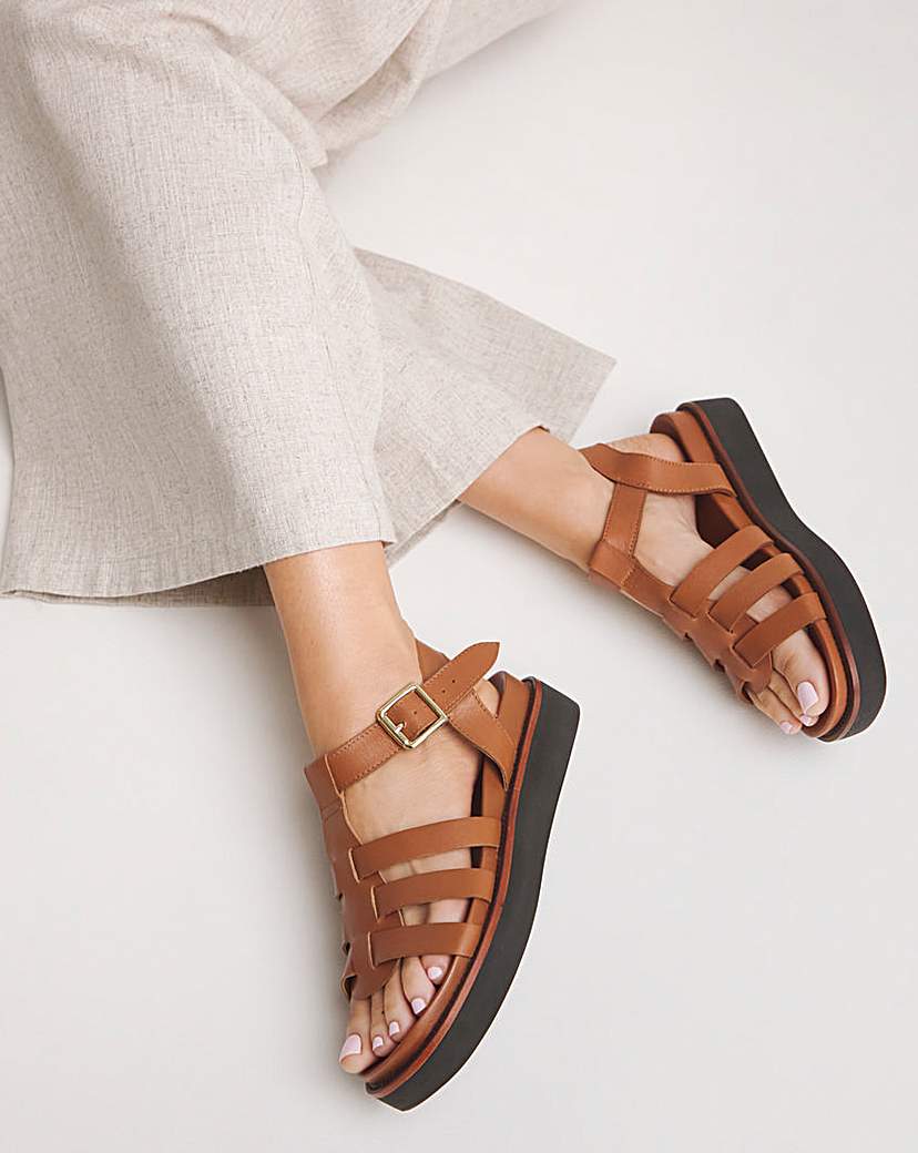 Leather Fisherman Sandals EEE Fit - Tan