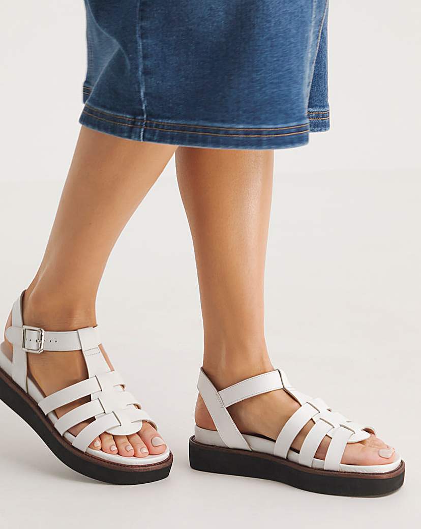 Leather Fisherman Sandals EEE Fit - White