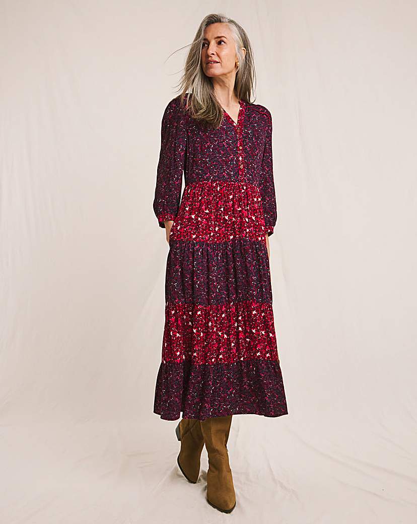 Julipa Mixed Print Tiered Midi Dress