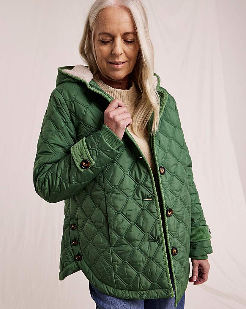 Julipa Quilted Button Side Hooded Coat Green …