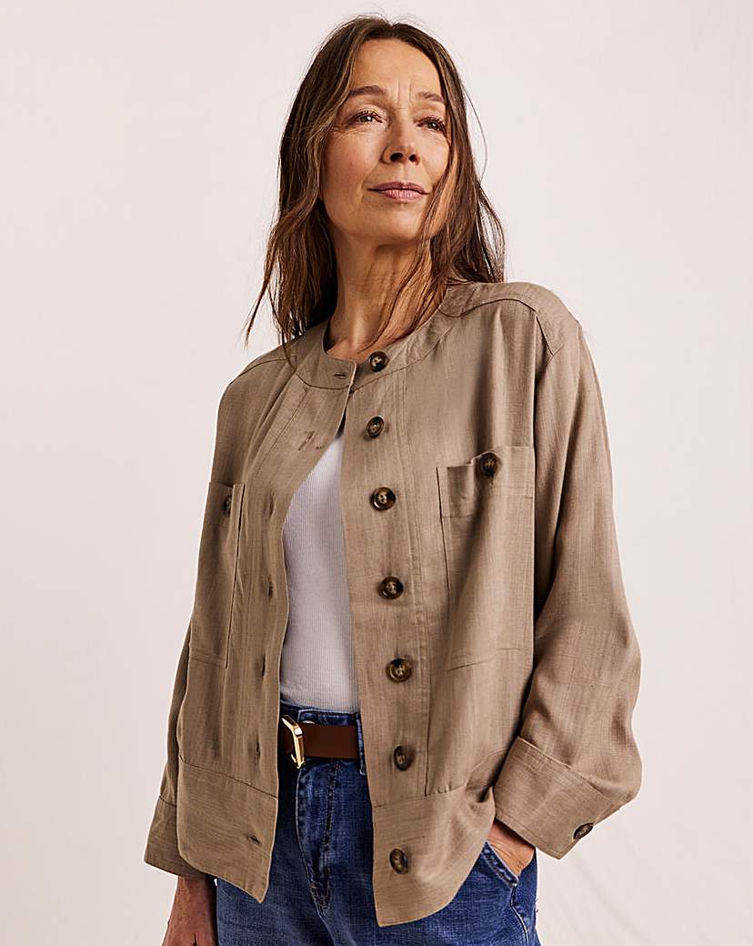 Julipa Petite Linen Mix Detail Jacket Taupe …