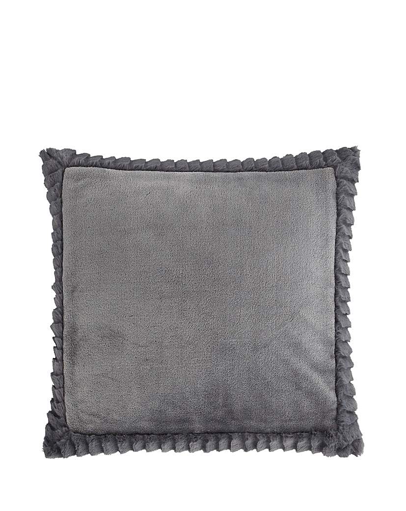 Velvet Faux Fur Cosy Cushion - Charcoal