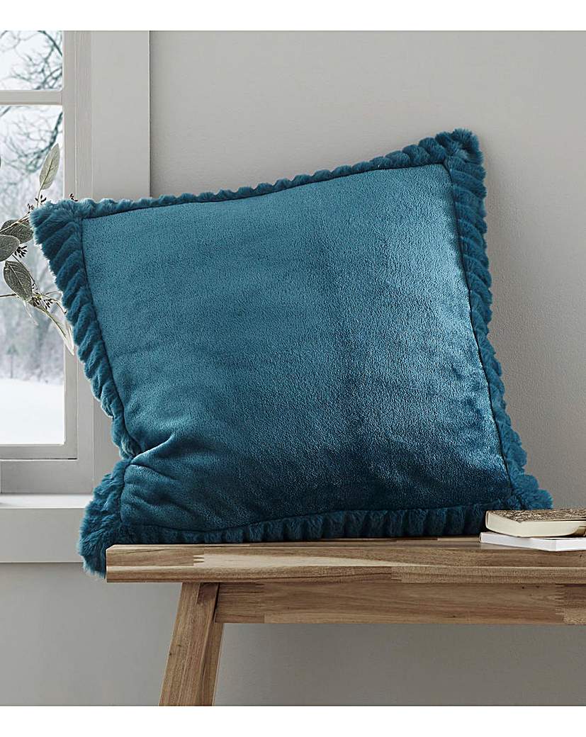 Velvet Faux Fur Cosy Cushion - Teal