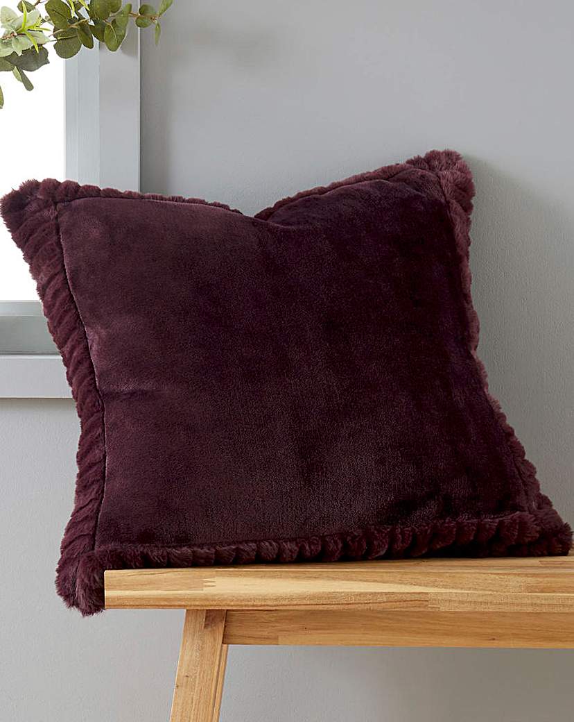 Velvet Faux Fur Cosy Cushion - Plum