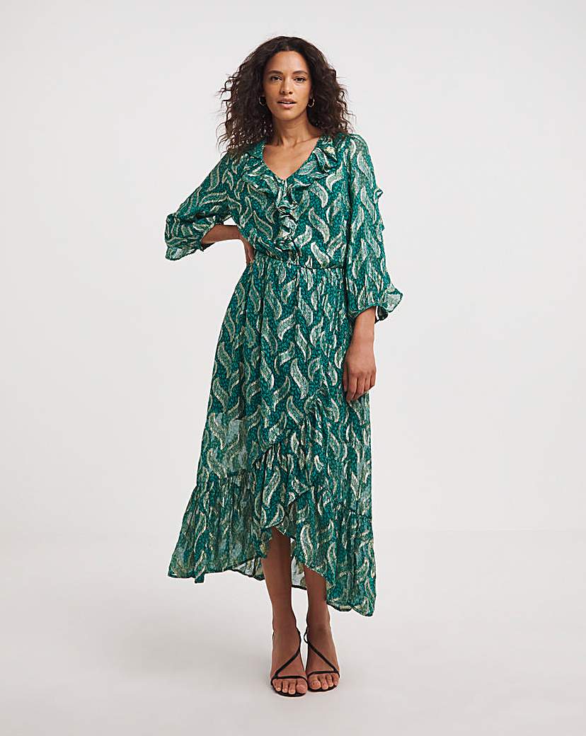 Joanna Hope Foil Print Ruffle Dress